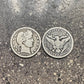 U.S. Barber Silver Quarter coin on a concrete background. Front of coin on the left and back of coin on the right. - Mountainstruck Coin Jewelry