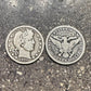 U.S. Barber Silver Quarter coin on a concrete background. Front of coin on the left and back of coin on the right. - Mountainstruck Coin Jewelry