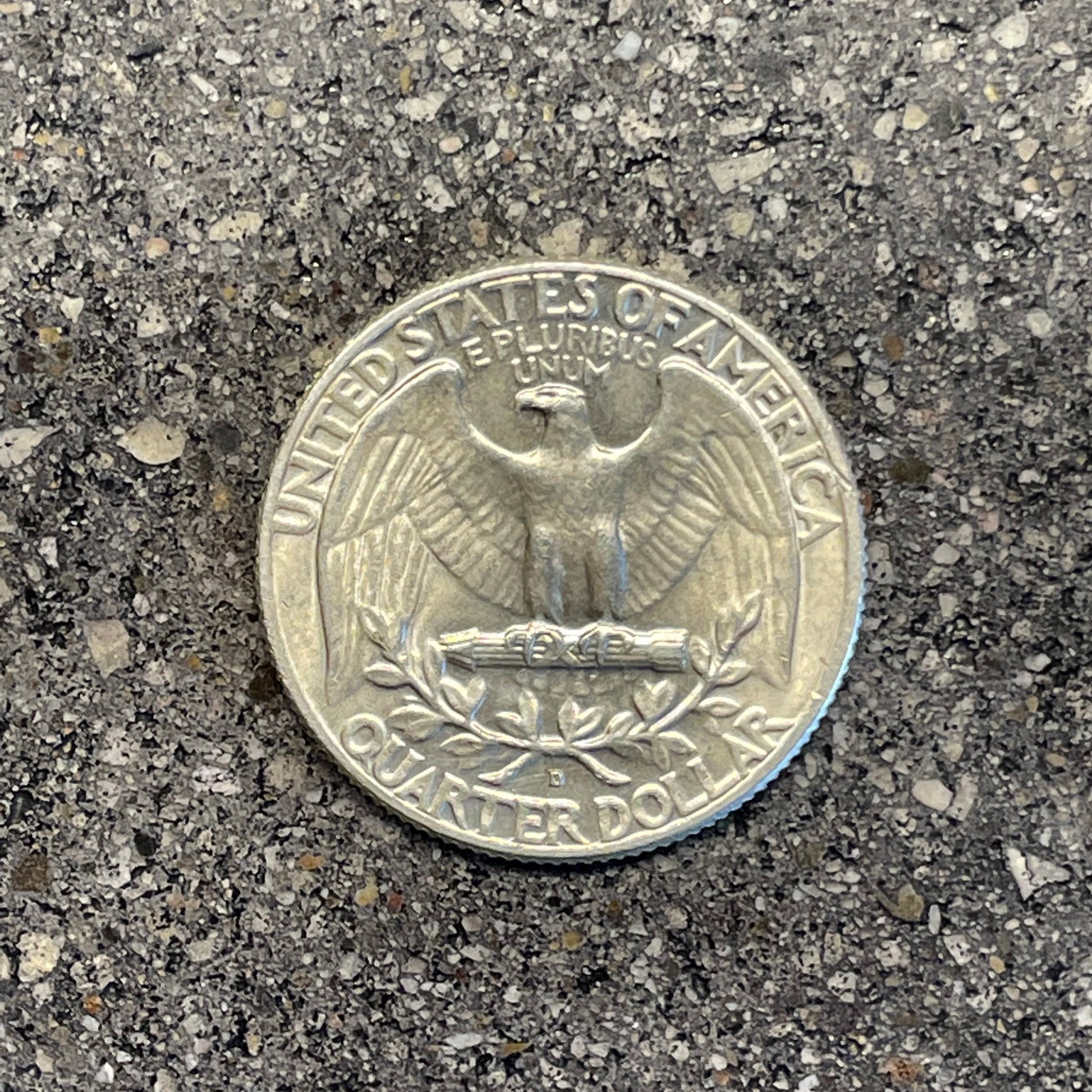 U.S. Washington Silver Quarter Coin back on a concrete background. - Mountainstruck Coin Jewelry