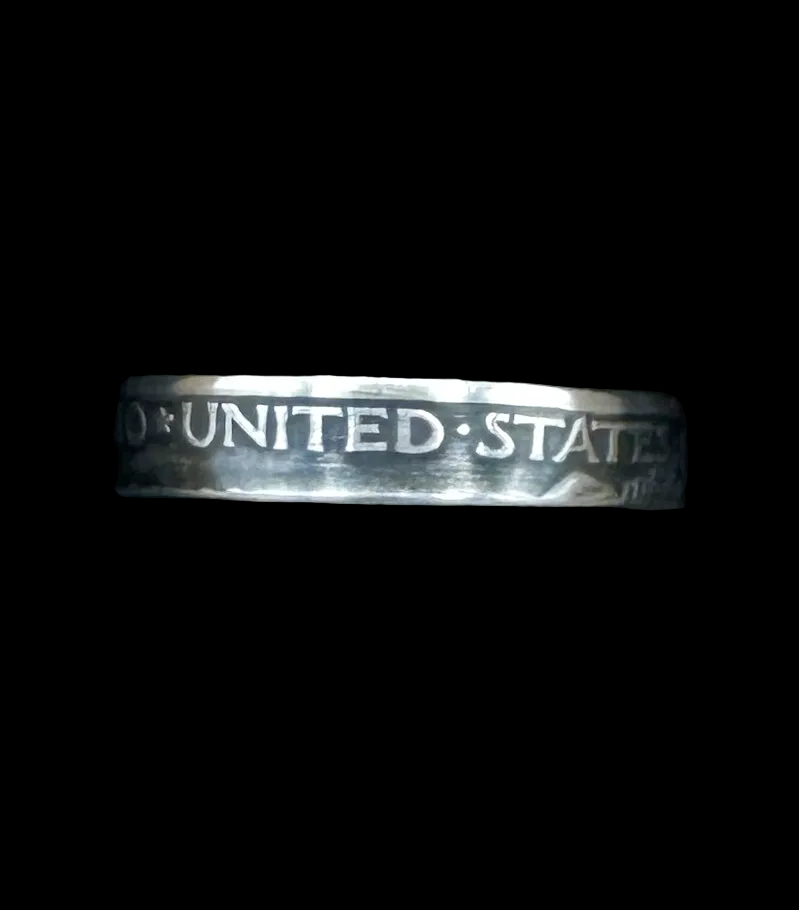 U.S. Mercury Dime Silver Coin Ring in a brown kraft box on a black velvet background. - Mountainstruck Coin Jewelry