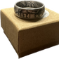 (Rare) Capped Bust Liberty Silver Half Dollar Coin Ring on a brown kraft box. - Mountainstruck Coin Jewelry
