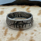 U.S. (Rare) Capped Bust Liberty Silver Half Dollar Coin Ring on a wood background. - Mountainstruck Coin Jewelry