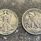 U.S. Walking Liberty Silver Half Dollar coin on a concrete background. Front of coin on the left side of image and back of coin on the right. - Mountainstruck Coin Jewelry