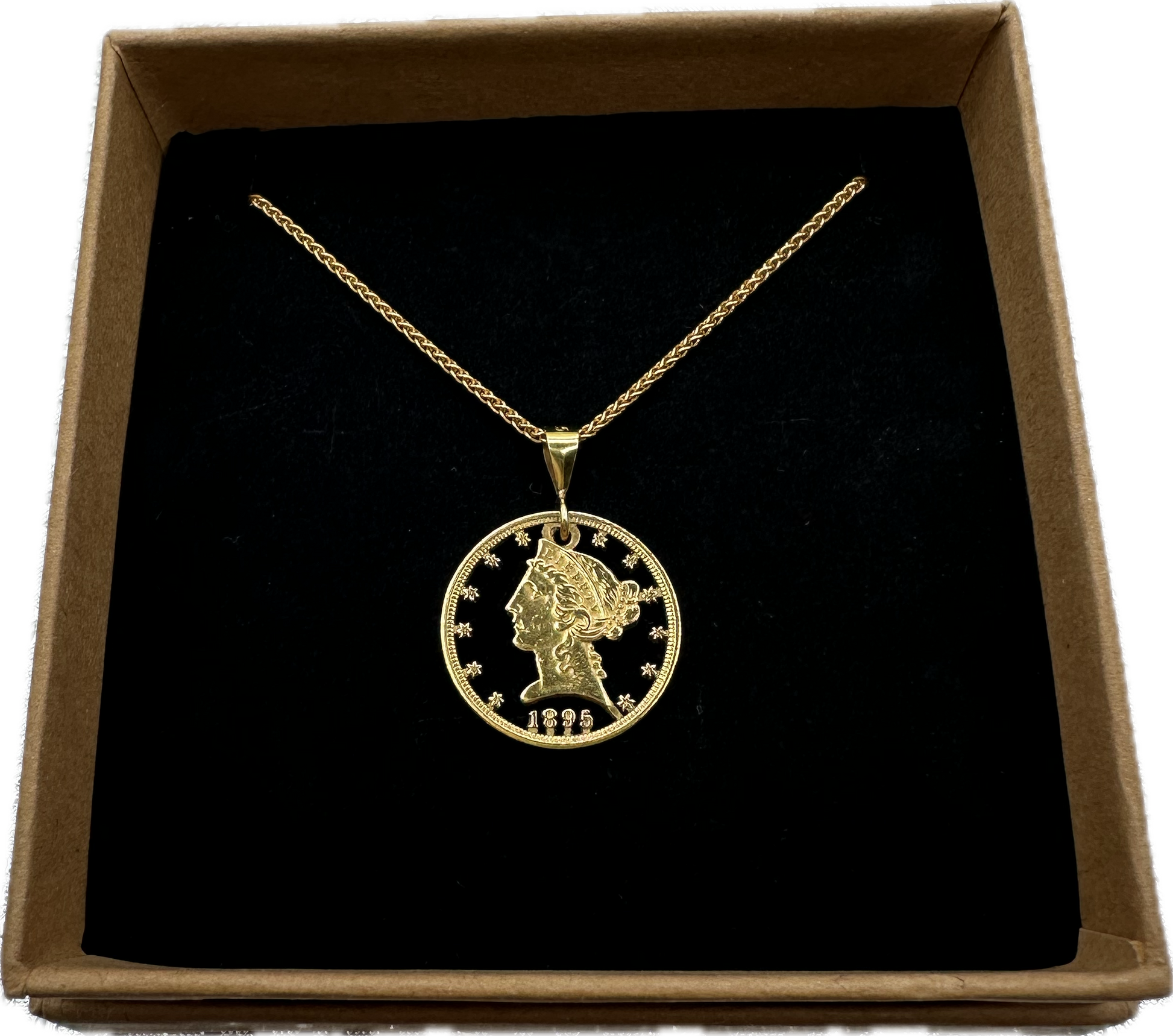 Solid Gold U.S. 1/2 Eagle Necklace hand cut- Mountainstruck Coin Jewelry