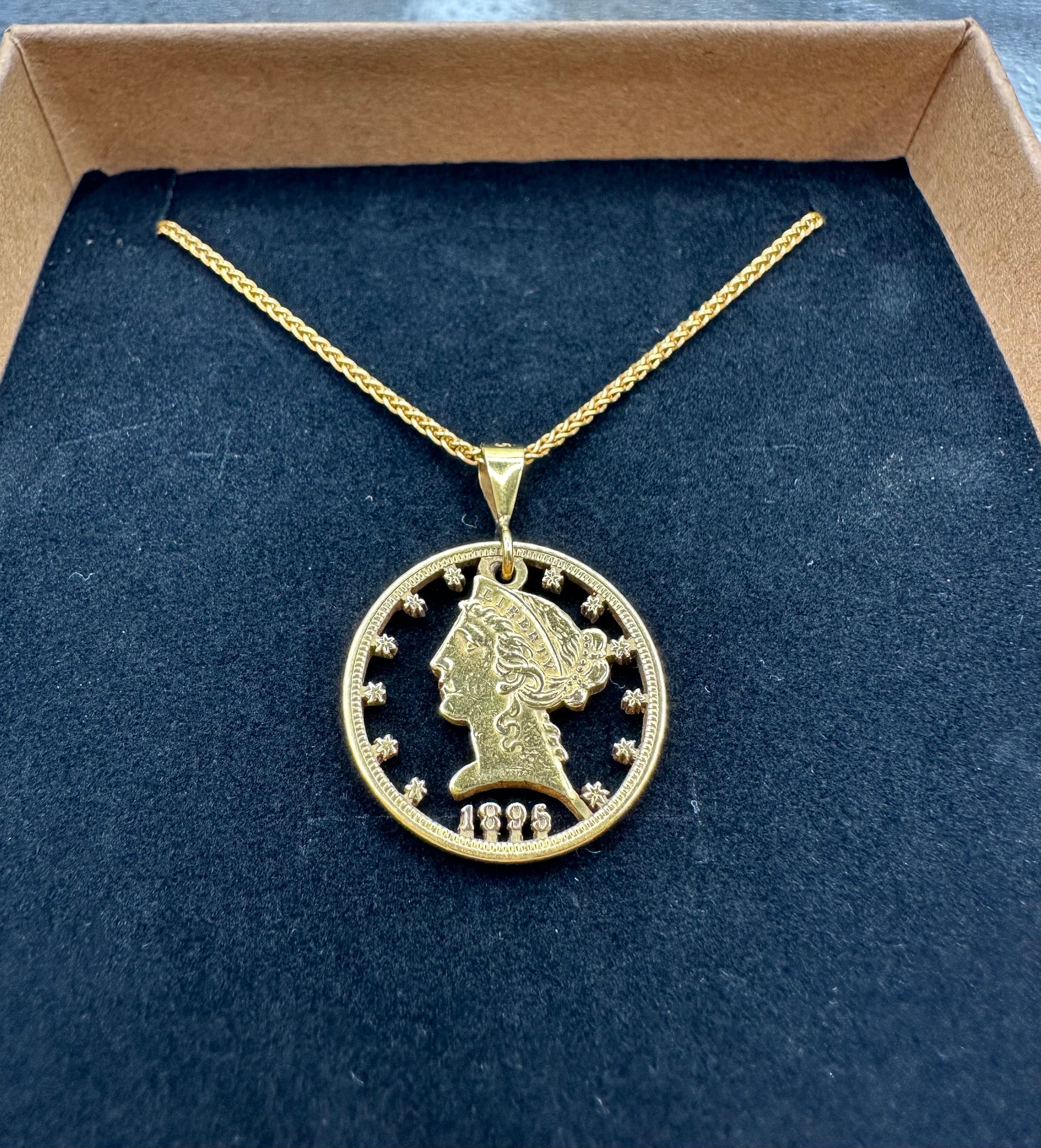 U.S. 22k Gold Half Eagle $5 Hand Cut Coin Necklace - Mountainstruck Coin Jewelry