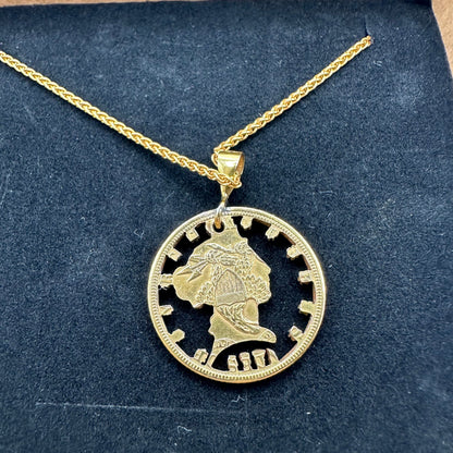 U.S. 22k Gold Half Eagle $5 Hand Cut Coin Necklace backside- Mountainstruck Coin Jewelry.