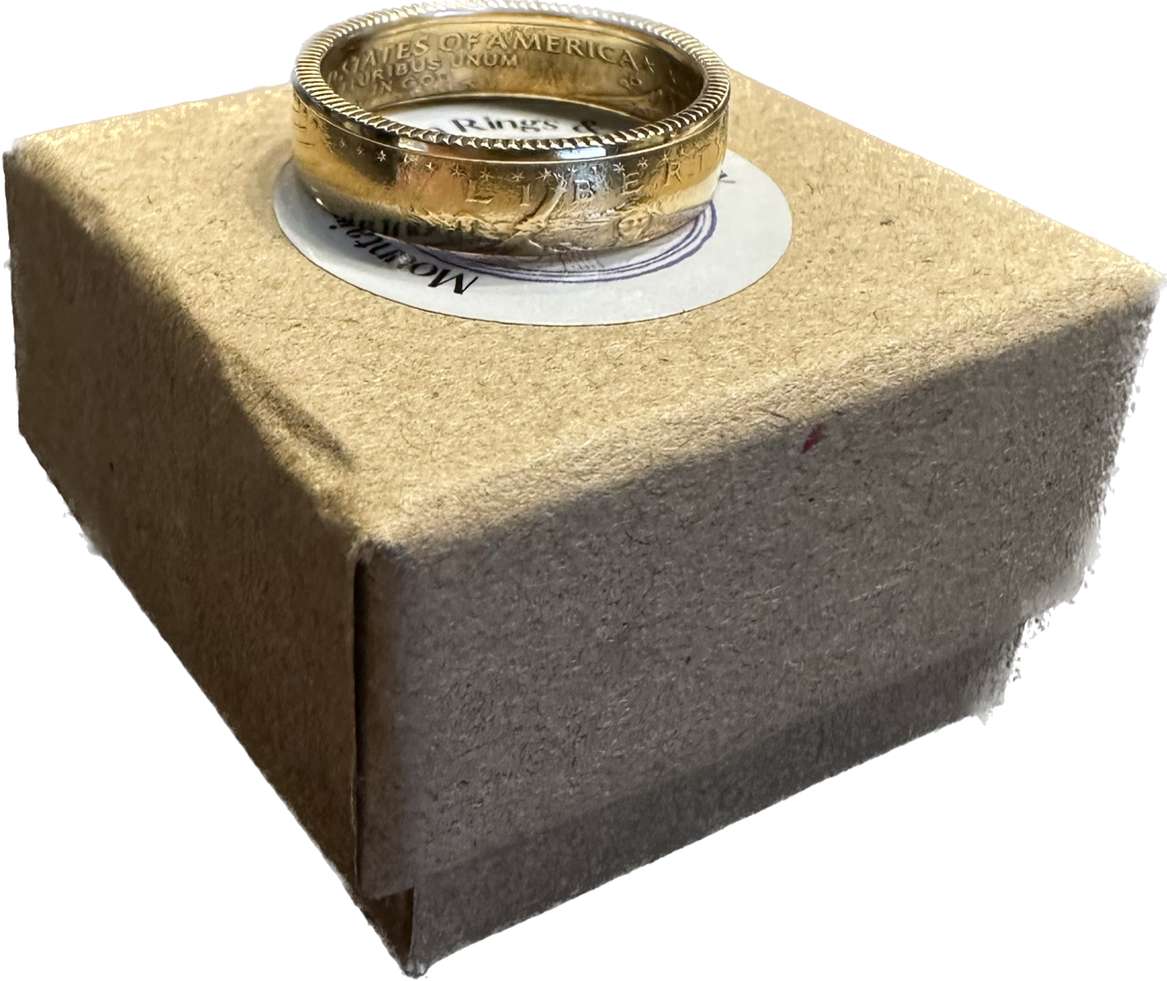U.S. Gold Eagle 1/4 oz Fine Gold Coin Ring on a brown kraft box.