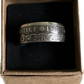 UK Half Crown Silver Coin Ring (1927-1936, G.B.) in a brown kraft box on a black velvet background.