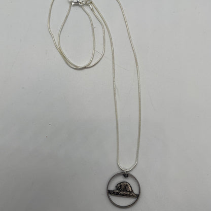 Canadian Nickel Beaver Hand Cut Coin Necklace with a white background. - Mountainstruck Coin Jewelry