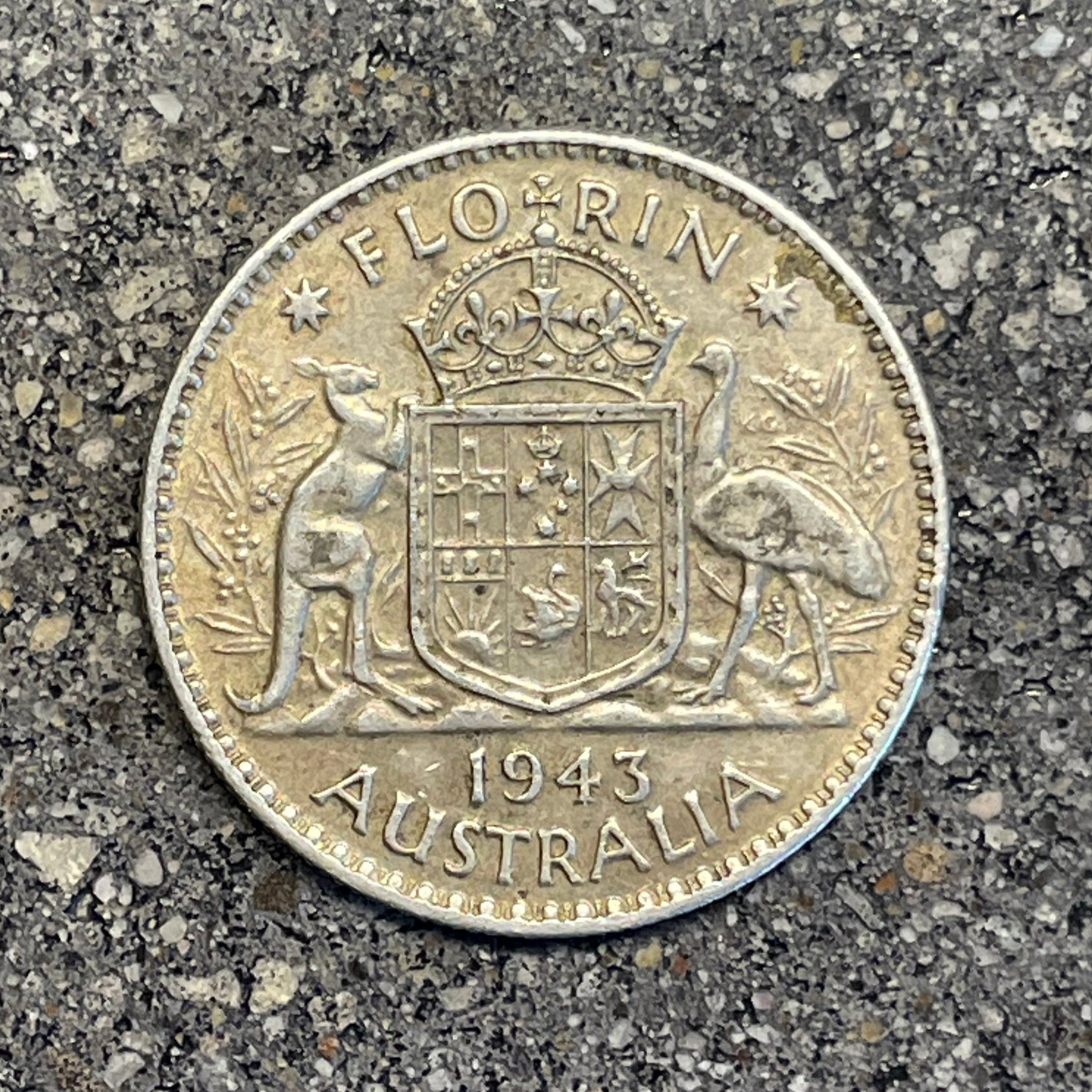 Australia Silver Florin back of coin on a concrete background. - Mountainstruck Coin Jewelry