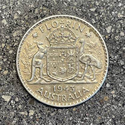 Australia Silver Florin back of coin on a concrete background. - Mountainstruck Coin Jewelry