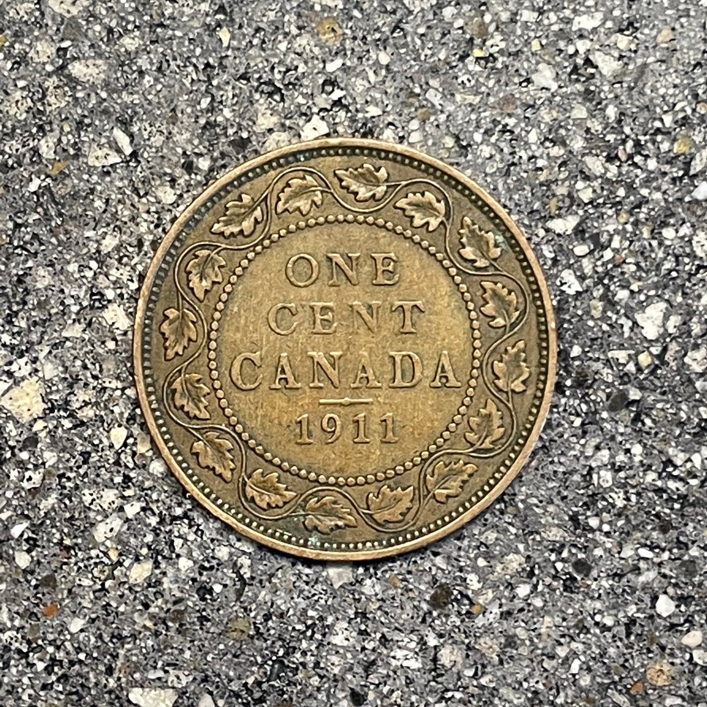 Canada Large Cent Leaf coin (back) on a concrete background. - Mountainstruck Coin Jewelry