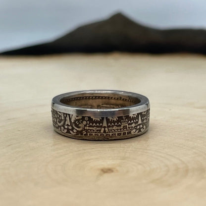 Mexico 10 Centavos Coin Ring on a wood round. - Mountainstruck Coin Jewelry