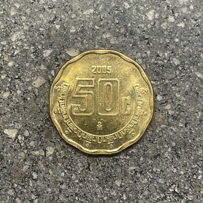 Mexico 50 Centavos Coin back on a concrete background. - Mountainstruck Coin Jewelry