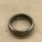 Mexico Silver Peso Coin Ring showing inscription on edge of coin on a light wood round. - Mountainstruck Coin Jewelry