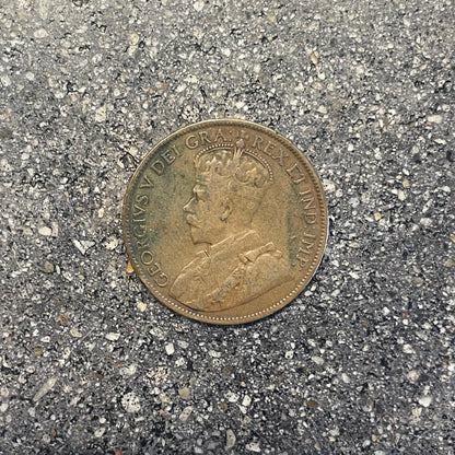 Newfoundland 1 Cent Coin front on a concrete surface. - Mountainstruck Coin Jewelry