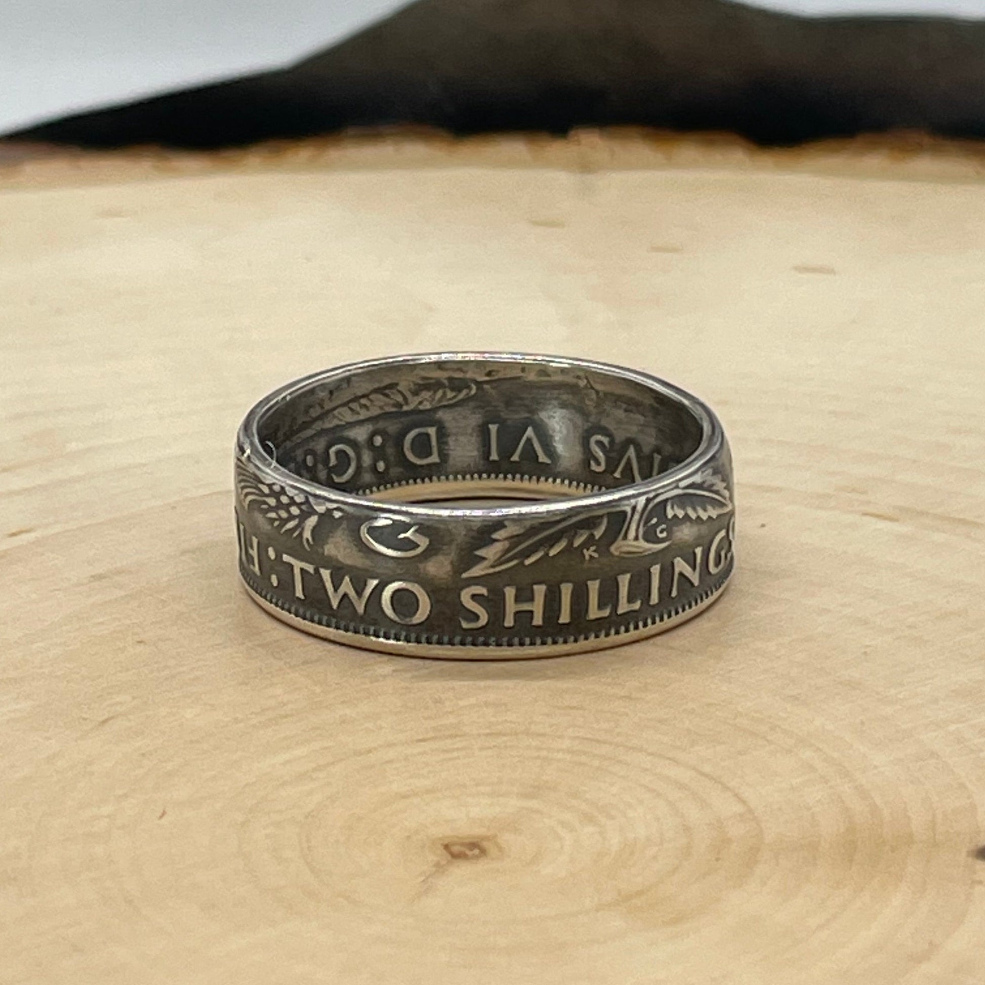UK Two Shillings Silver Coin a light wood round.  - Mountainstruck Coin Jewelry