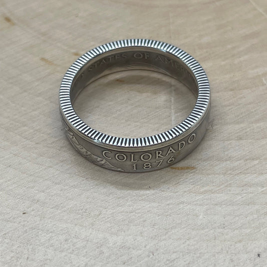 U.S. Silver State Quarter Coin Ring featuring Colorado on a light wood round. - Mountainstruck Coin Jewelry