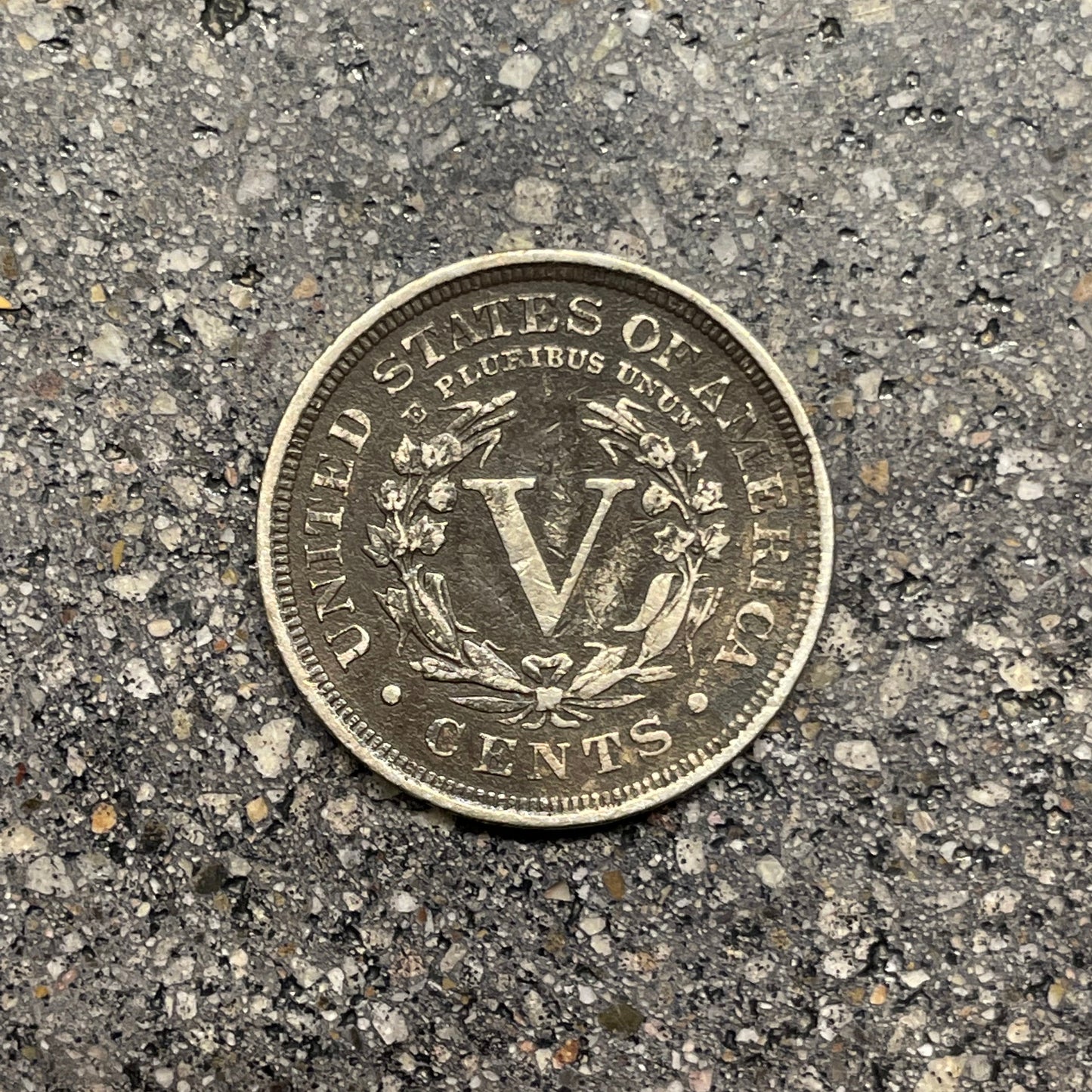 "V" Nickel coin backside on concrete background. - Mountainstruck Coin Jewelry