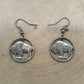 U.S. Buffalo Nickel Coin Earrings on a light wood round.